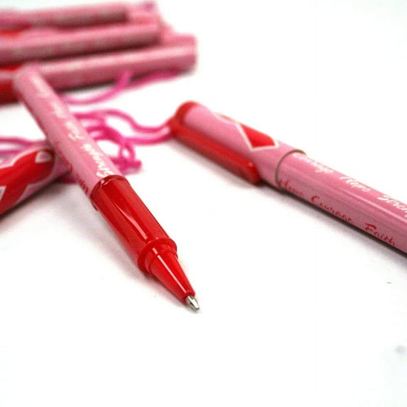 Pink Ribbon Pen On A Rope-1 Dz - Stationery - 12 Pieces