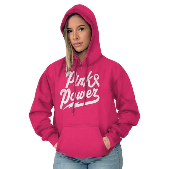 Pink Ribbon Power Breast Cancer Aware Hoodie Sweatshirt Women Brisco Brands X
