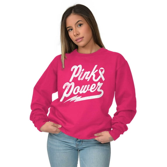 Pink Ribbon Power Breast Cancer Aware Women Crewneck Sweatshirt Brisco Brands L
