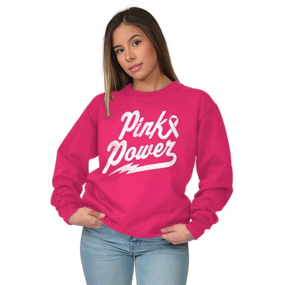 Pink Ribbon Power Breast Cancer Aware Women Crewneck Sweatshirt Brisco Brands X
