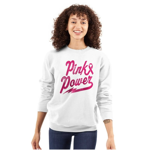Pink Ribbon Power Breast Cancer Aware Women Plus Size Crewneck Sweatshirt Brisco Brands 2X