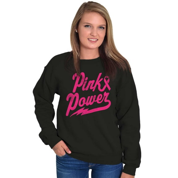 Pink Ribbon Power Breast Cancer Aware Women Plus Size Crewneck Sweatshirt Brisco Brands 4X