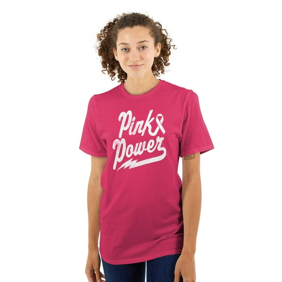 Pink Ribbon Power Breast Cancer Aware Women's Graphic T Shirt Tees Brisco Brands X