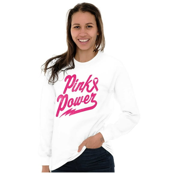 Pink Ribbon Power Breast Cancer Aware Women's Long Sleeve T Shirt Brisco Brands S