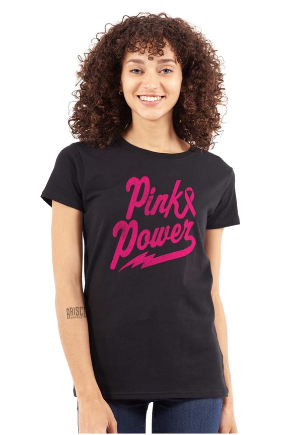 Pink Ribbon Power Breast Cancer Aware Womens Slim Fit Graphic Tee Brisco Brands X