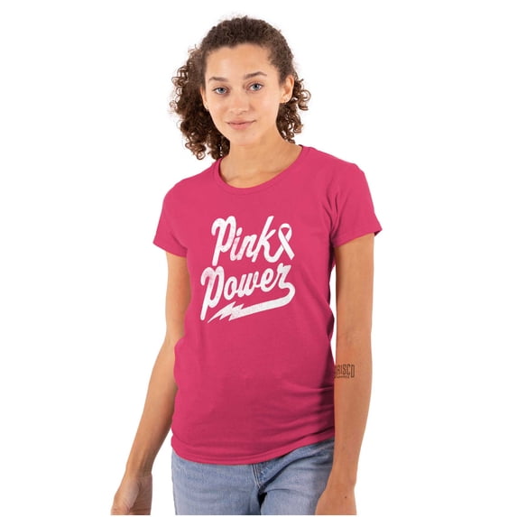 Pink Ribbon Power Breast Cancer Aware Womens Slim Fit Graphic Tee Brisco Brands L