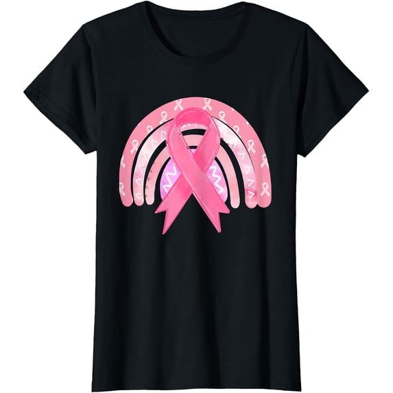 Pink Ribbon Rainbow Breast Cancer Awareness Support Squad T-Shirt
