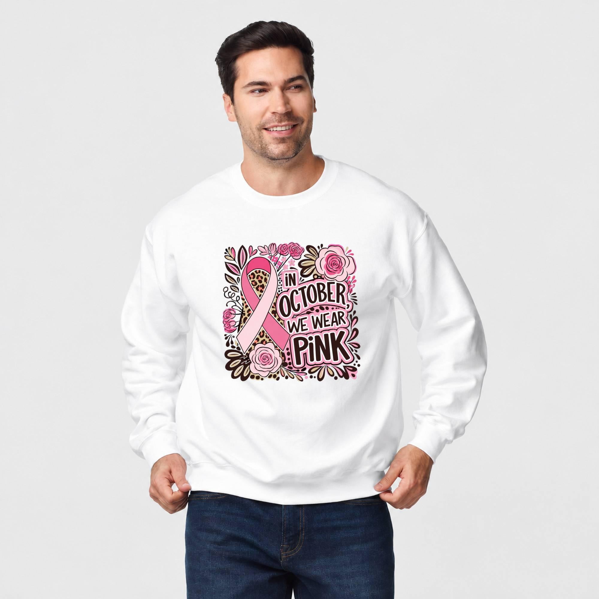 Baby Animal Ribon Pink Ribbon, Roses and Leopard Spots Breast Cancer Awareness Crewneck ...