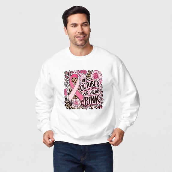 Baby Animal Ribon Pink Ribbon, Roses and Leopard Spots Breast Cancer Awareness Crewneck ...