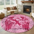 thumbnail image 1 of Pink Ribbon Round Rug 5ft Washable Circle Kitchen Rugs Non Slip Wings Romantic Love Heart Flowers Retro Country Large Area Rug Indoor Floor Carpet for Bedroom Living Room Home Office Dining Room, 1 of 8