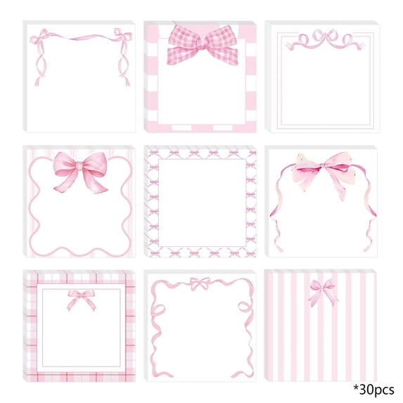 Pink Ribbon Shaped Sticky Notes Cute Stationery For Student Memo Notepad 9 Sheets