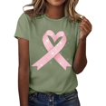 thumbnail image 1 of Pink Ribbon Shirts for Women Cancer Awareness Short Sleeve Crew Neck Tops Inspirational Casual Relaxed Fit Tees Z001-Army Green S, 1 of 4