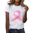 thumbnail image 1 of Pink Ribbon Shirts for Women Cancer Awareness Short Sleeve Crew Neck Tops Inspirational Casual Relaxed Fit Tees Z004-White L, 1 of 4
