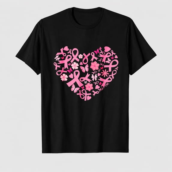 Pink Ribbon Shirts for Women Breast Cancer Shirt Funny Ribbon Graphic Tee Inspirational Breast Cancer Tops