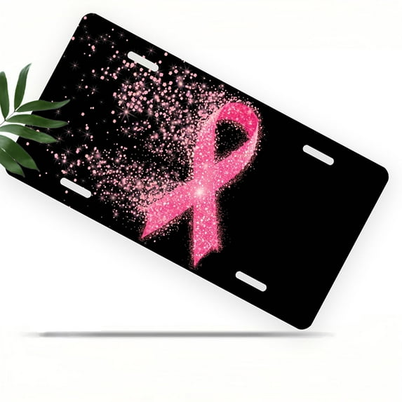 Pink Ribbon Sparkle Funny Personalized License Plate Rust-proof Stainless Steel Metal License Plate Suitable For Men And Women 12.2" x 6.2"