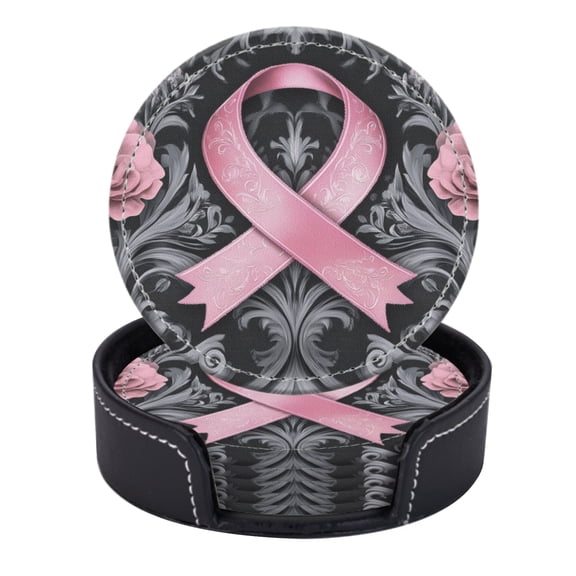Pink Ribbon Surrounded By Pink And Gray Flowers