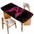 thumbnail image 1 of Pink Ribbon Table Cloths for 4 Foot Rectangle Tables, Wings Romantic Love Heart Flowers Black Patio Waterproof Elastic Fitted Tablecloths, Washable Rectangular Table Cover for Camping, 1 of 8