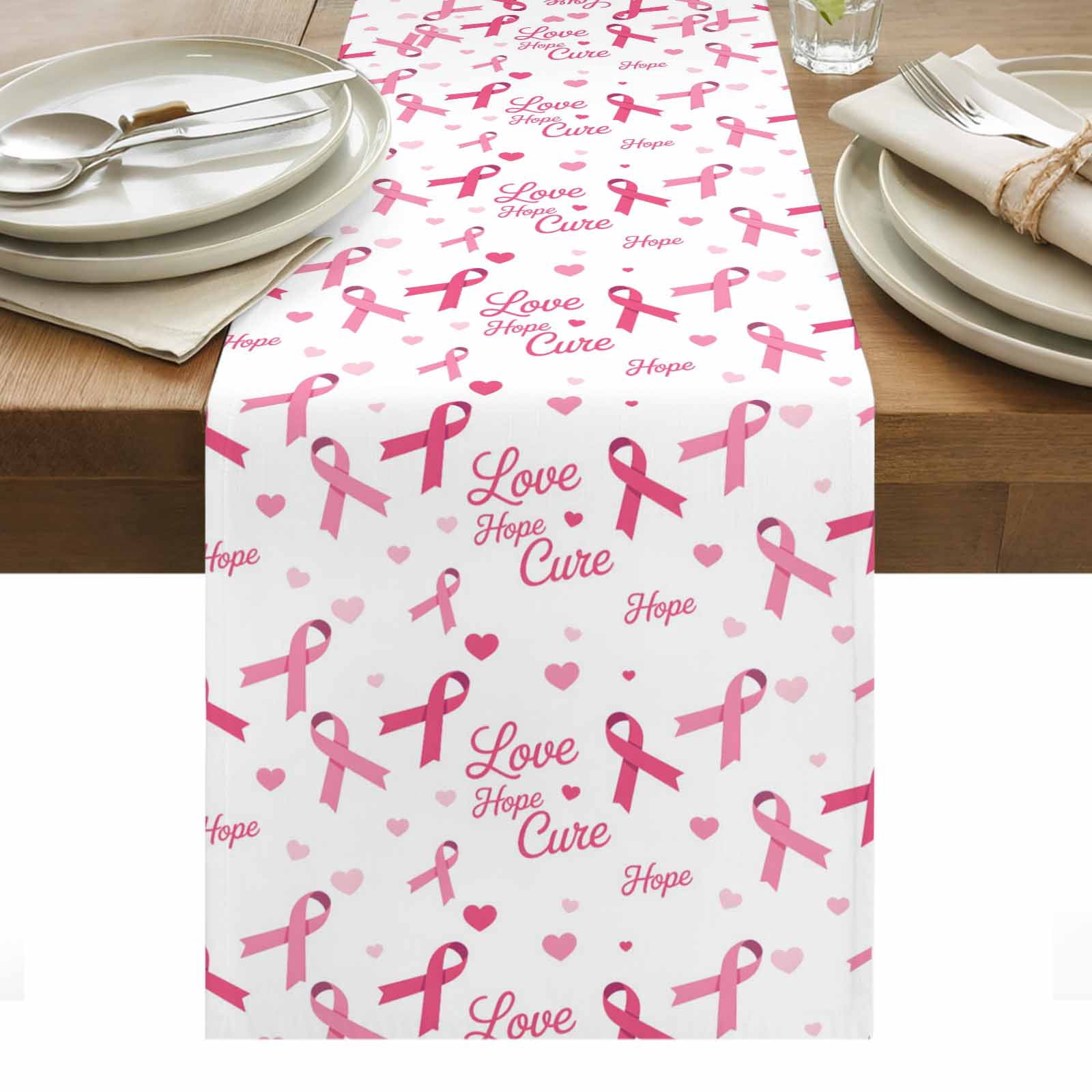 Pink Ribbon Table Runner - 72 Inch Long, Kitchen Dining Table Runner ...