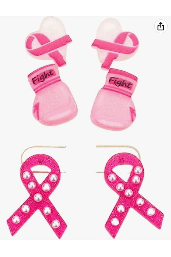 Pink Ribbon Themed Acetate Stud Earrings