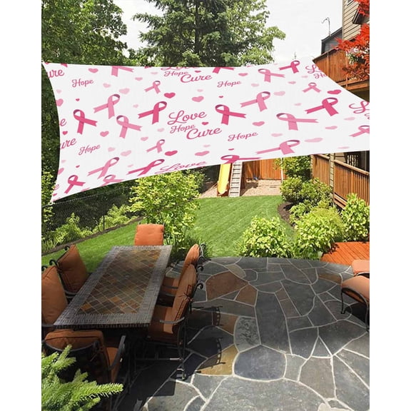 Pink Ribbon Waterproof Sun Shade Sail Love Hope Cute Dark Pink Heart Abstract Outdoor Patio Sun Shades Canopy UV Block Waterproof Sunshade for Garden Backyard Deck Pergola 8x10 Ft