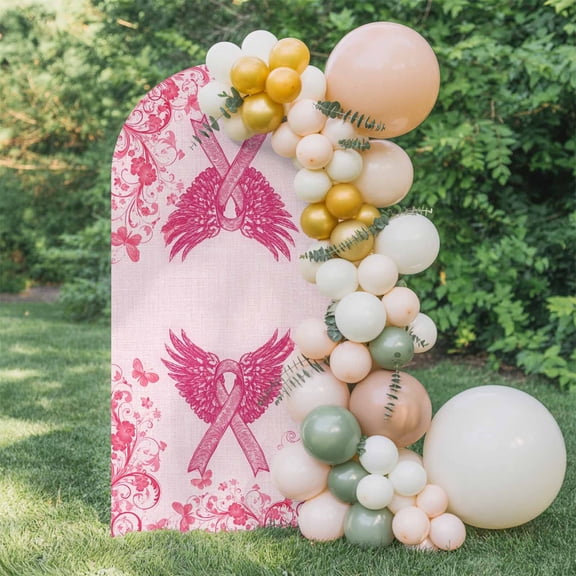 Pink Ribbon Wings Arch Backdrop Cover 4 FT, Romantic Watercolor Wings Love Heart Flower Pink Red Wedding Arch Cover Stretchy Backdrop Stands Covers for Birthday Party Ceremony Banquet Decor
