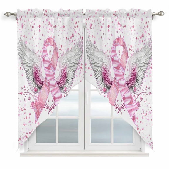 Pink Ribbon Wings Swag Valances for Windows 2 Pack, Kitchen Window Curtains 36 Inch Length, Bows Flowers Love Heart Abstract Privacy Swag Curtains for Living Room/Bathroom with Rod Pocket 36"x36"