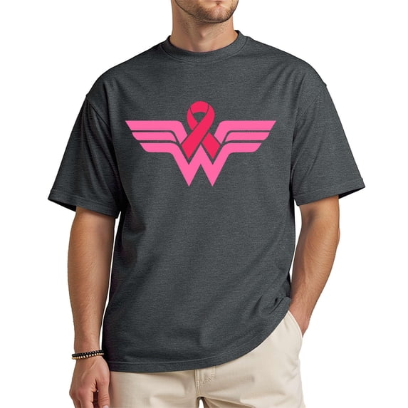 Pink Ribbon Wonder Warrior T-Shirt – Unisex Breast Cancer Awareness Tee – Survivor & Fighter Gift Idea – Dark Heather Large