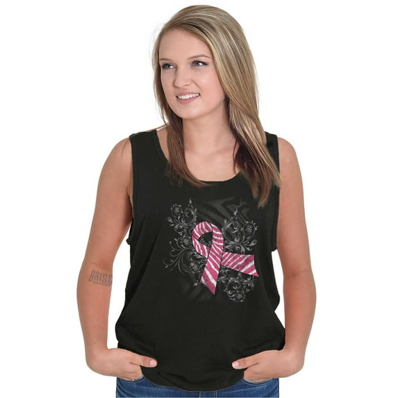 Pink Ribbon Zebra Breast Cancer Aware Tank Top Tee Shirt Women Brisco Brands S