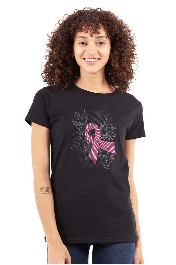 Pink Ribbon Zebra Breast Cancer Aware Womens Slim Fit Graphic Tee Brisco Brands X