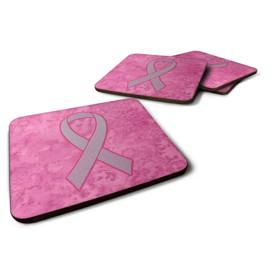 Pink Ribbon for Breast Cancer Awareness Foam Coaster Set of 4