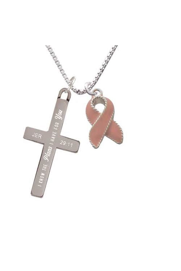 Pink Ribbon with Stitching - Plans I Have for You - Cross Necklace