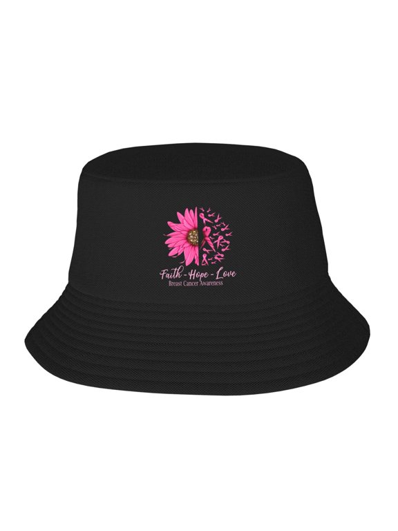 Pink Ribbons Breast Cancer Awareness Sunflower Bucket Hat For Womens And Mens Outdoor Beach Fisherman Hat Sun Hat