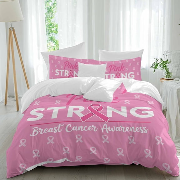 Pink Ribbons Full Size Comforter Set, Caring For Breast Cancer Caring for Women's Health Bedding for All Seasons, 4 Pcs Bed Set, 1Quiltcover (86"x86") ,1Sheet(80"x116"), 2Pillowcases (30"x20")