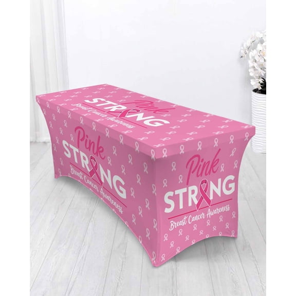 Pink Ribbons Spandex Tablecloth 4ft Caring For Breast Cancer Caring for Women's Health Elastic Fitted Cloth for Rectangle Table Wrinkle Proof Stretch Table Cover for Wedding Party Birthday Banquet
