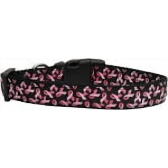 Pet Dog Cat Nylon Collar or Leash, "Pink Ribbons On Black"