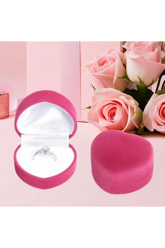 Pink Ring Box, Heart Shape Ring Case, Small Jewelry Ring Box, Soft Velvet Jewelry Gift Box for Engagement, Wedding, Proposal, Mini Display Storage Box for Rings