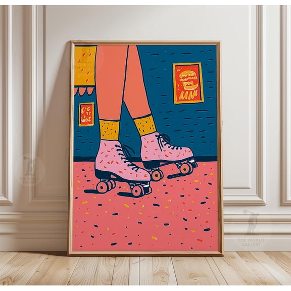 Pink Roller Skate Poster, Retro Pop Art Wall Art, Paper Print, Poster Only