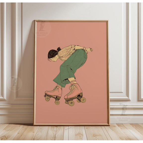 Pink Roller Skate Poster, Retro Skating Wall Art, Vintage Disco Print, Poster Only