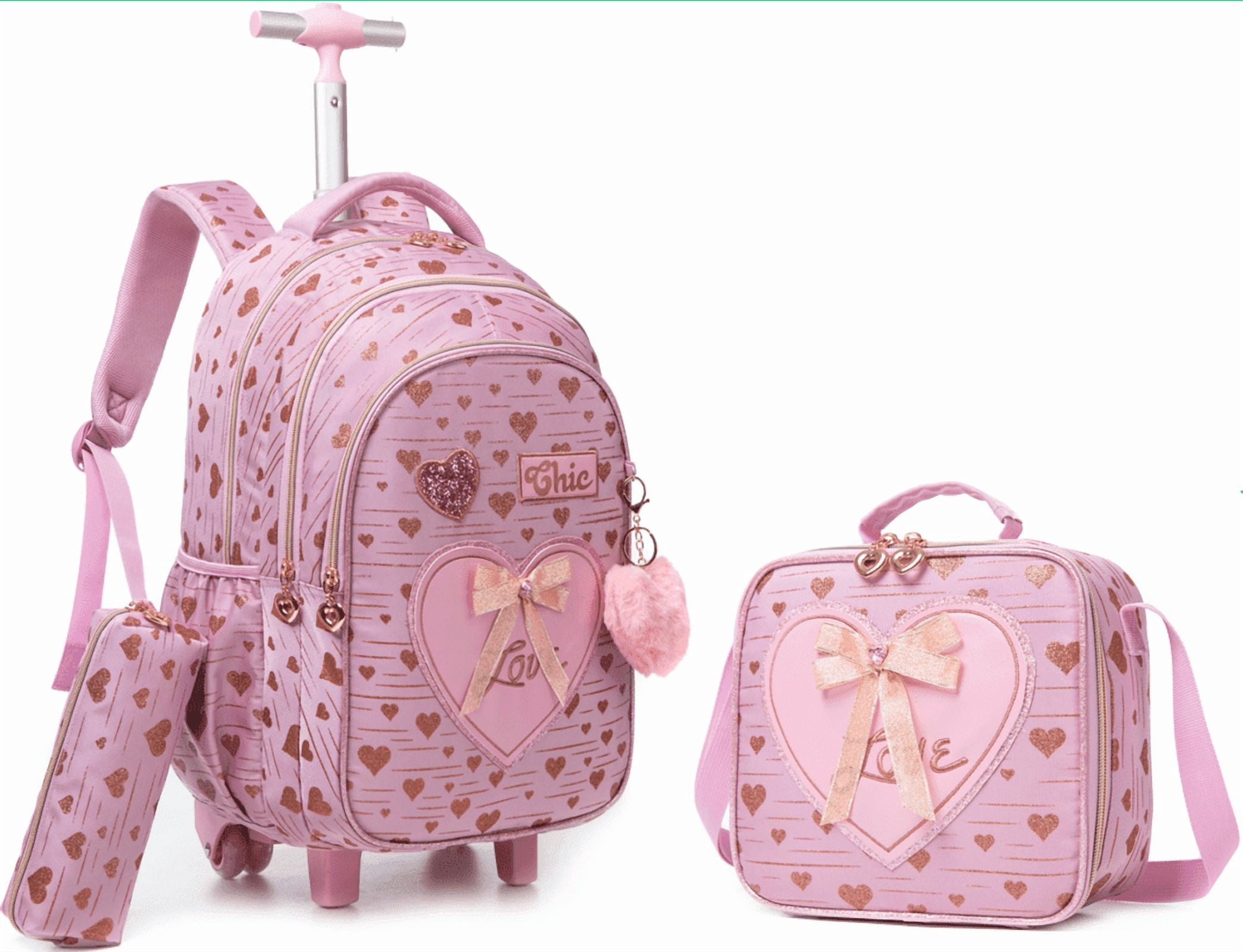 MYHSBYO, Pink Rolling Backpack with Wheels for Elementary Students ...