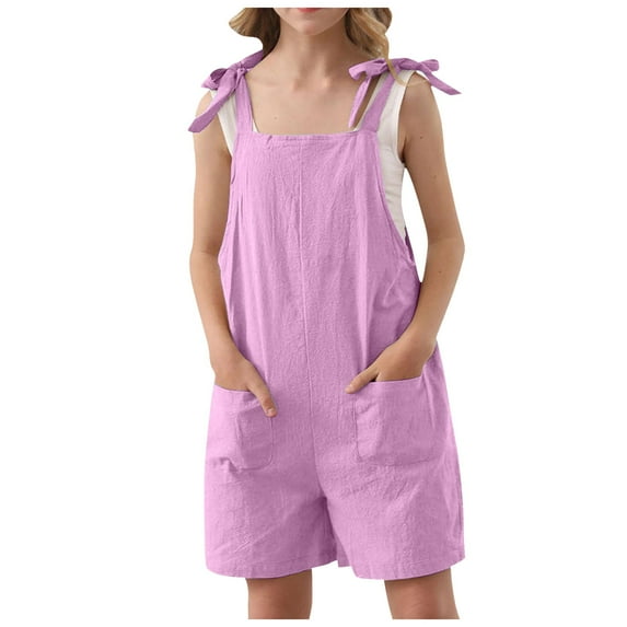 Pink Romper Onesies Toddler Girls Backless Strap Slouch Romper Cute Halter Jumpsuit Pants With Pockets Summer One Piece Outfit Clothes