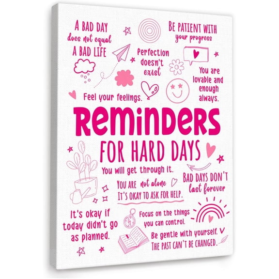 Pink Room Bedroom Decor for Girs,Reminders for Hard Days Wall Decor,Positive Reminder Wall Art Canvas Frame Print for Girls Bedroom Room Wall Decor