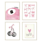 Pink Room Decor Aesthetic Wall Art Prints Poster, 8x10 Inch Canvas Prints Unframed Set of 4 Posters for Girls Bedroom Dorm Decor