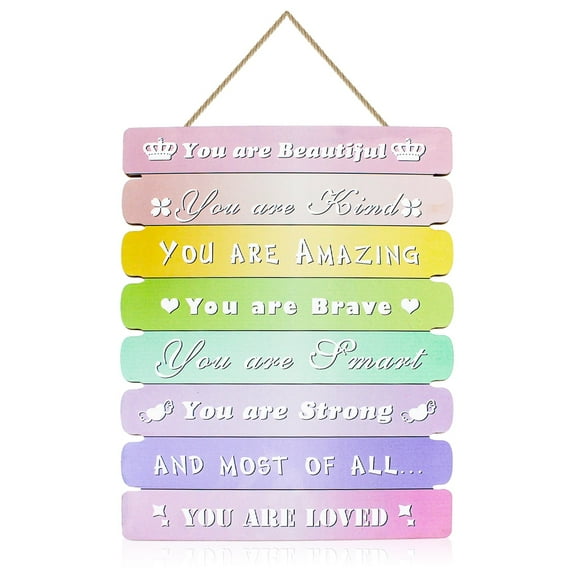 Kabuer Inspirational Wall Art Room Decor, Wooden Wall Hanging Decoration, Boho Rainbow Signs, 12" x 15.8"