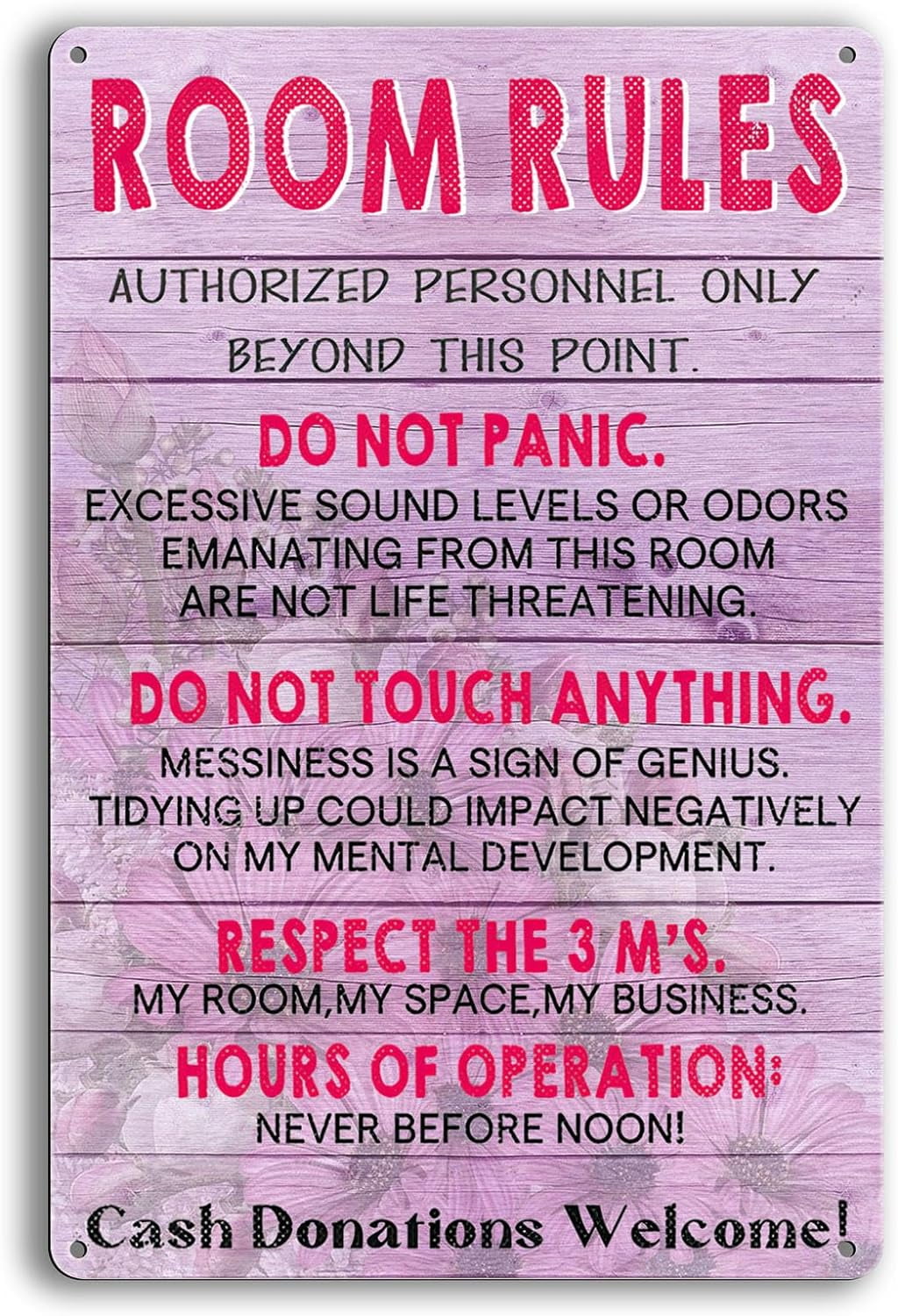 Pink Room Rules Sign for Teen Girls Bedroom Door Decor Home Decor Wall ...