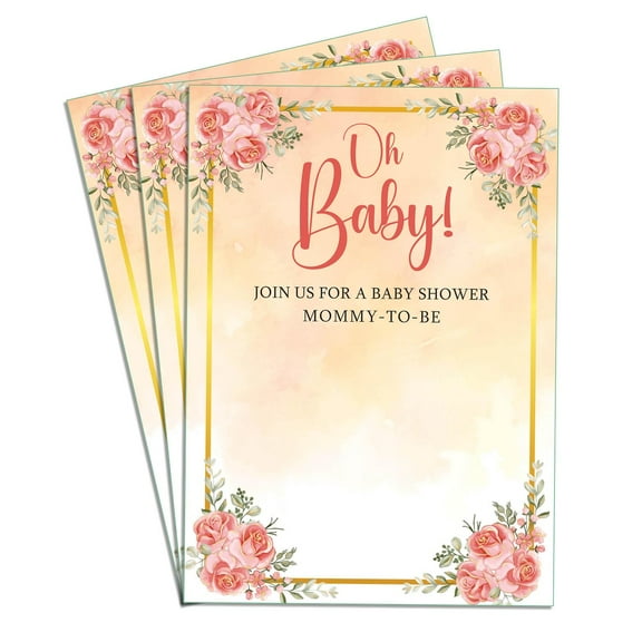 Pink Rose 100 Sets Baby Shower Invitation Cards Cute Blank Invites for Gender Reveal Party, 4x6 Inch