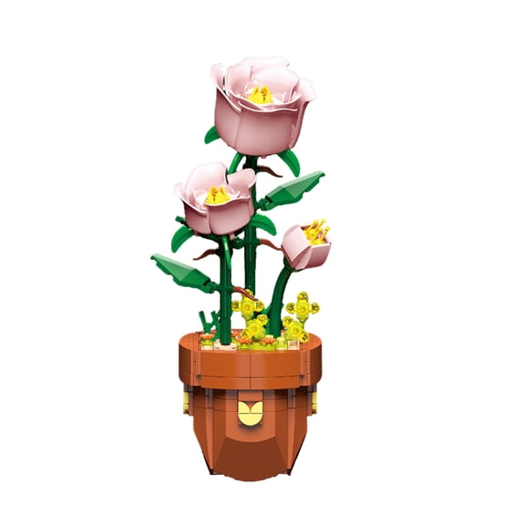 Pink Rose 344PCS Building Set, DIY Pink Rose Brick Flower Model with Vase, Home Desktop Decoration, Creative Gift for Valentine's Day, Mother's Day for Teens and Adults