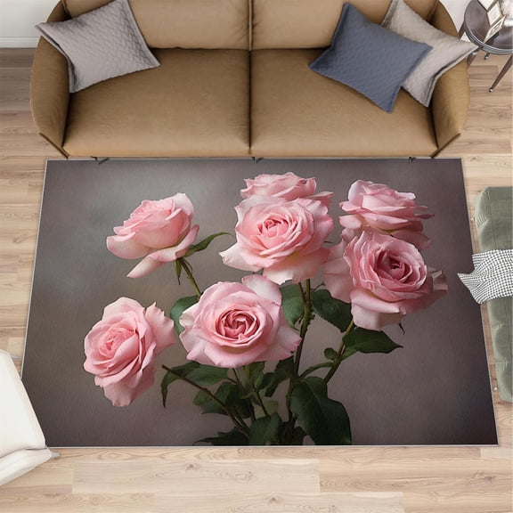 Pink Rose Area Rug - Modern Floral Area Rugs for Living Room, 3x5 Rug, Light Luxury Washable Rugs for Bedroom, Nordic Carpet, Aesthetics Girls Carpet - Rose Home Decor Gifts for Women