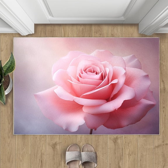 Pink Rose Area Rugs for Entryway - Nordic Light Luxury Area Rug, 3x4 Rug, Girls Washable Non Slip Rugs, Aesthetics Carpet, Modern Floral Carpet - Rose Home Decor Gifts for Women