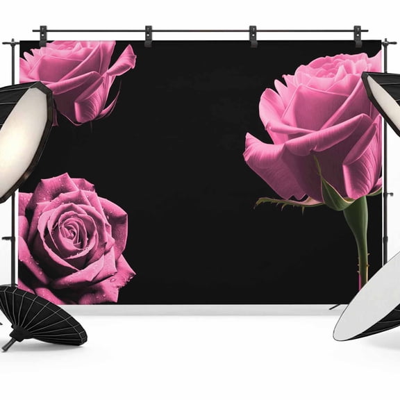 Pink Rose Backdrop for Photoshoot,Photography Photo Studio Background Wall Backdrop,Vintage Abstract Garden Flower Floral Black Back Drop Banner Panel for Portraits Wedding Party Live Streaming 8x6Ft