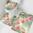 thumbnail image 1 of Pink Rose Bathroom Rugs Set Spring Flower Floral Leaf Botanical Plant Country Non Slip Absorbent Soft Bath Mats 3 Piece Set with Bathroom Rug, U-Shaped Floor Mat, Toilet Seat Cover Small Size, 1 of 9